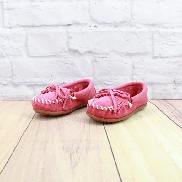 New! Minnetonka Pink Suede Moccasin Slip on Flat Loafer Shoes Size US 8 - Picture 3 of 8